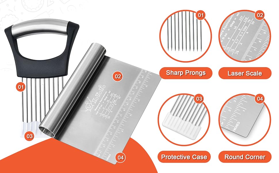 Bench Scraper Dough Cutter Onion Holder Slicing Chopper Protective Cover Handle Stainless Steel