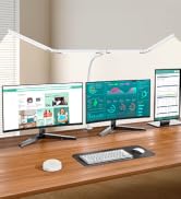 Pzloz Led Desk Lamp with Clamp: Architect Desk Lamp for Home Office, Eye Caring Double Head Compu...
