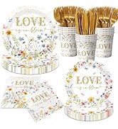 Love is in Bloom Bridal Shower Decoration-144Pcs Floral Paper Plates and Napkins Kit for Wedding,...