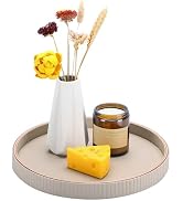 KINGFOM Decorative Serving Tray, PU Leather Valet Nightstand Desk Organizer for Men Women, Round ...