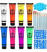 UV Glow Blacklight Neon Face and Body Paint, 8 Tubes 0.84oz Glow in the Dark Body Paints, Neon Fl...