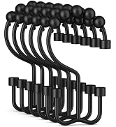 Bathway Black Shower Curtain Hooks Ring, 12 Pcs Double Sided Shower Hooks, Rust Proof Metal Showe...