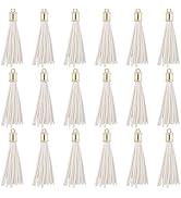 CALFOVERA 18PCS 3.5 Inch White PU Leather Bag Charm Decoration Faux Leather Tassels Pendant DIY J...