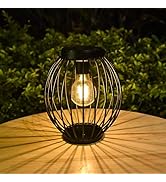pearlstar Hanging Solar Lights Outdoor Waterproof 7.8 inches Black Metal Vintage Lanterns Round S...