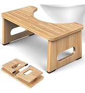 Foldable Toilet Stool, 7 Inch Poop Stool for Bathroom, Bamboo Toilet Potty Squat Adults, Dual Ant...