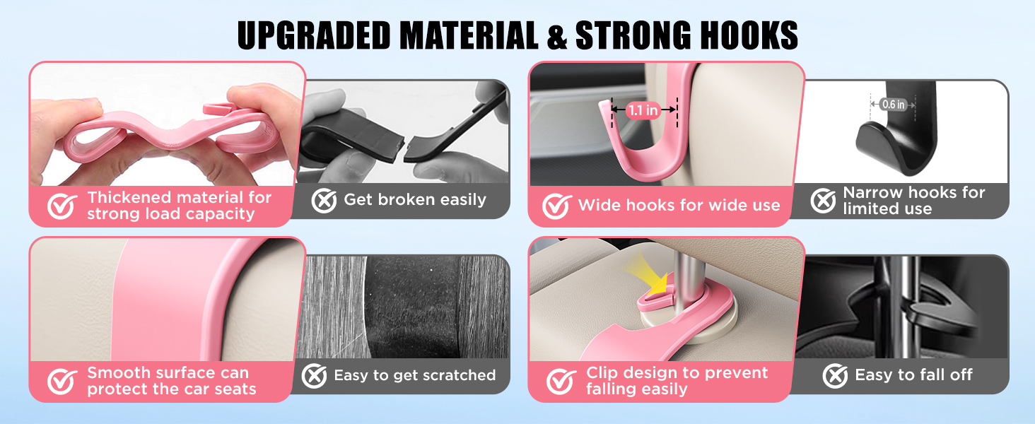 Car seat headrest hooks