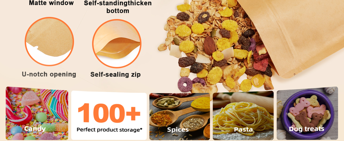 Kraft Stand Up Pouches with Matte Windonw