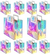 VUOJUR 10pcs Holographic Small Gift Bag 8.3x8x4'' Clear Reusable Birthday Gift Bag for Women Girl...