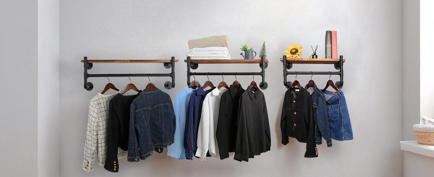 Wall Mounted Clothes Rack with Shelf