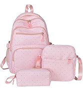 CEUTNIZ Polka Dot Backpack Kawaii Coquette Nylon Backpack Cute Aesthetic Back Pack Set 3Pcs Fashi...