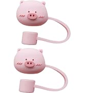 Rosojodg 2Pcs Cute Pink Pig Straw Cap, Cute Silicone Straw Covers Cap for Stanley Cup, Dust-Proof...