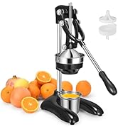 TONGCHANT Extra-Tall Cast Iron Orange Juicer Squeezer with Plastic Flat Pattern&Stainless Steel C...