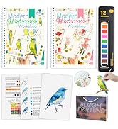 apolyone Watercolor Workbooks with Step by Step for Adults Teens - 2 Pack Beginner workbooks with...
