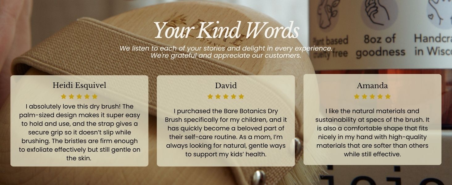 a close up photo of bare botanics dry brushing handheld body brush