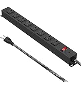 Metal 8 Outlet Mountable Power Strip with Switch,Wide Spaced Heavy Duty Wall Mount Power Strip Su...