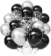 Black and Silver Balloons, 50pcs 12 inch Black and Silver Confetti Balloons for New Years Theme P...