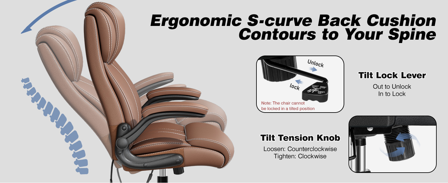 Ergonomic Office Chair Desk Computer Chair Leather High Back Executive Chairs with Adjustable Lumbar