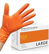 INNOVATIVE HAUS 8 Mil Orange Disposable Nitrile Gloves. Raised Diamond Textured Gloves. Powder Fr...
