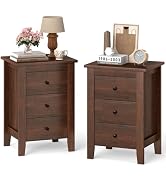 Giantex Nightstands Set of 2 with 3 Drawers, Wood Walnut Night Stand Bedside Table w/Storage Draw...