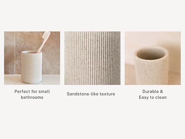 The small sand beige toothbrush holder is perfect for small bathroom