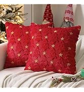 Red Christmas Decor-Throw Pillow Covers 18x18in Set of 2,Soft Plush Faux Fur Pillow Case with Xma...