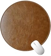 HUADO Round Faux Leather Mouse Pad, 7.8 Inch Small Compact PU Leather Circular Desk Mat, Waterpro...