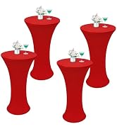 Wolkemer 4PCS 24x43 Inch Fitted Cocktail Tablecloth, Cocktail Table Cover | Red Round Cocktail Ta...