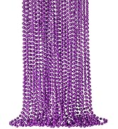SHAOQINLIN 24 Pcs 33 Inch 7 mm Metallic Purple Bead Necklaces, Mardi Gras Beads Necklace Bulk Par...