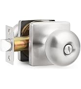GOBEKOR Privacy Door Knobs Brushed Nickel Square Interior Door Knobs with Lock for Bedroom Bathro...