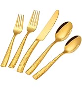 Silverware Set,Ollex 40-Piece Hammered Gold Flatware Cutlery Set for 8 Mirror Finished with Anti-...
