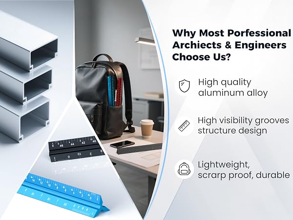 Architectural Scale Ruler Inches Imperial Aluminum Metal Architecture Engineering Triangular