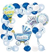 Party Baby Shower Balloons Boy Shower Party Decor Set with Big Star Baby Carriage Blue Themed Foi...