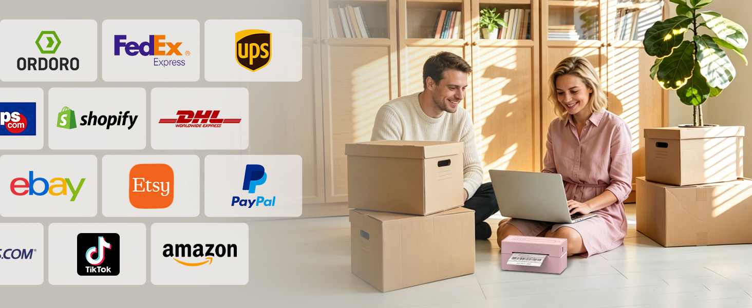 Supports labels 1.5"–4.2" wide and works seamlessly with Shopify, Etsy, USPS, UPS, FedEx, and DHL