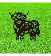 WADORN Highland Cow Metal Decorative Garden Stakes, Cow Silhouette Metal Outdoor Statues Animal O...