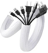 AGPTEK White Cable Sleeve Cover, 2 Pack 5ft - 1.2 inch Desk Cord Organizer Cable Hider, Home Offi...
