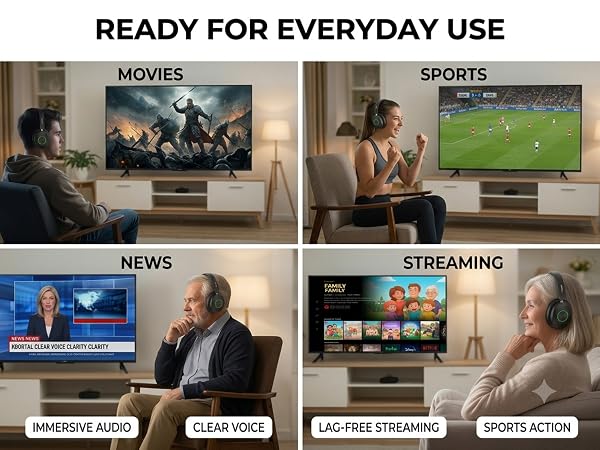 wireless tv headphones, headphones for tv watching, tv headset for seniors elderly