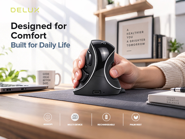 DELUX Wireless Ergonomic Vertical Mouse,Ergo Mouse for Large Hands (M618PD)