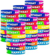 ARTLYMERS Happy Birthday Rubber Bracelets, Colored Silicone Stretch Wristbands for Birthday Party...