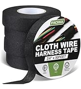 PACKKA Wire Harness Tape 3/4” x 50’ (5 Rolls) Self-Adhesive Fabric Tape Black Electrical Tape for...