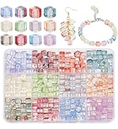 PH PandaHall 420pcs Cube Glass Beads, 12 Colors 8mm Crystal Spacer Beads Square Glass Beads Trans...
