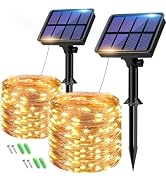 btfarm 2 Pack Solar String Lights Outdoor, 66FT 160LED Solar Fairy Lights Outside Waterproof 8 Mo...