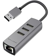 WALNEW USB 3.0 Ethernet Adapter, 4-in-1 USB Hub with 3 USB-A Data Ports and 1 Gigabit RJ45 Networ...