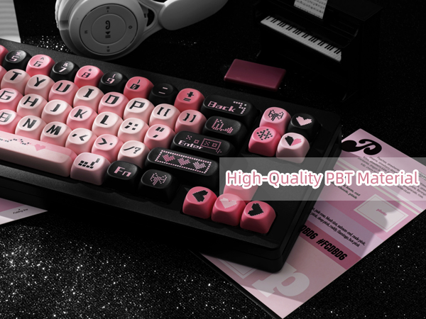 PBT Keycaps Dye-Sublimation Black and Pink MOA Profile Custom Cute Keycaps