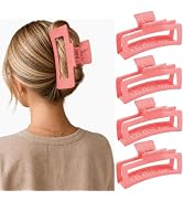Pink Oversized Rectangle Claw Clips 4 Pack, Jumbo Hair Clips for Women | Set of four same pink ju...