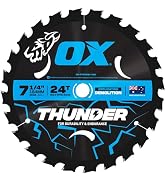 OX Pro Thunder 7-1/4 Inch Circular Saw Blade for Wood Cutting | Professional 24 Tooth Carbide Con...