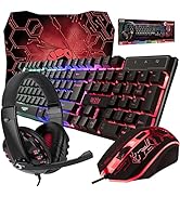 Gaming Keyboard and Mouse and Mouse pad and Gaming Headset, Wired LED RGB Backlight Bundle for PC...