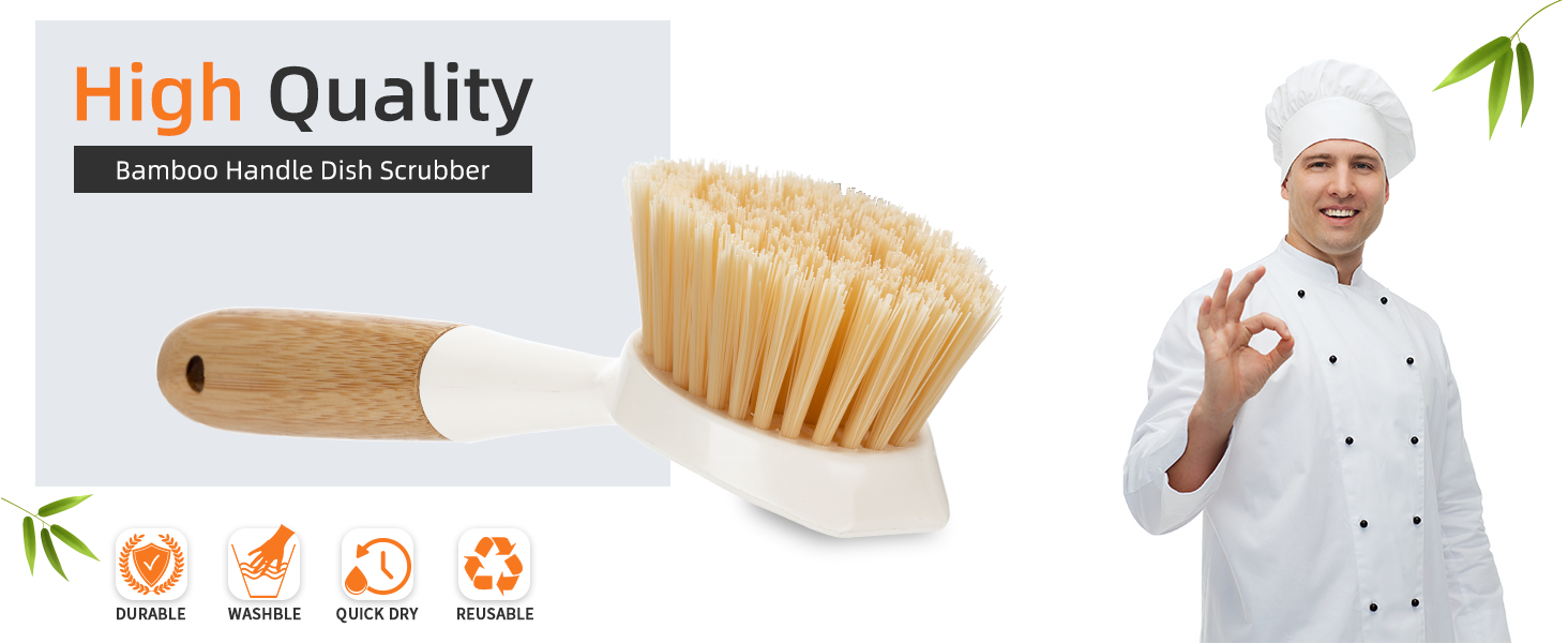 Bamboo Brush Dish is Sturdy and Durable Brush,Made of Wood and Non-scratch & Odorless Bristles.