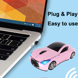 Wireless Mouse Cute Pink Car Mice Portable Compact Novelty Cool Fun Funny USB Girly Mouse