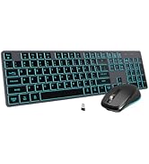 POWZAN Backlit Wireless Keyboard and Mouse, Rechargeable Quiet Wireless Keyboard Mouse Combo, Jig...
