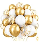 Metallic Gold Balloons Set, Pack of 35 12 Inch White Gold Confetti Latex Balloon, Gold and White ...